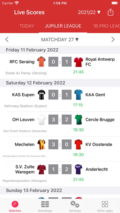 Live Scores for Jupiler League Ekran Görüntüleri