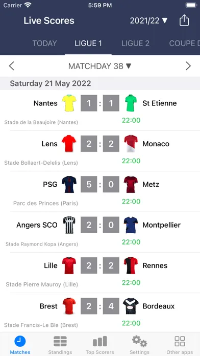 Capturas de tela do Live Scores of Football France