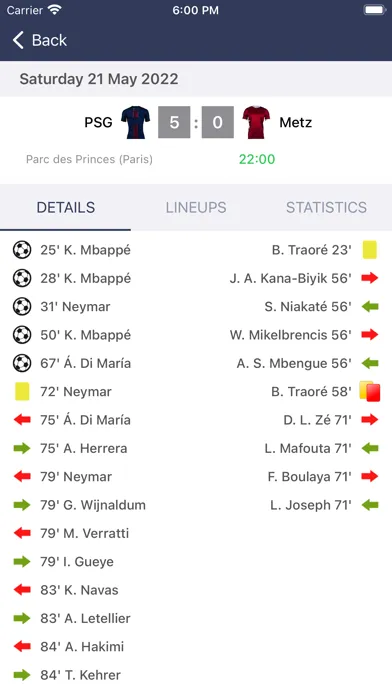 Capturas de tela do Live Scores of Football France