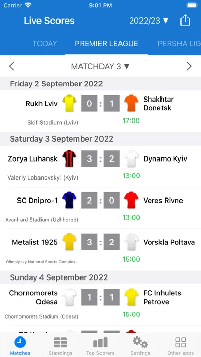 Ukrainian Premier League Live Screenshots