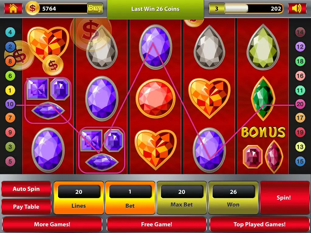 Tangkapan layar 'Gems and Jewels Slots: Big Money Lucky Vegas Slot Machine Games iPad 