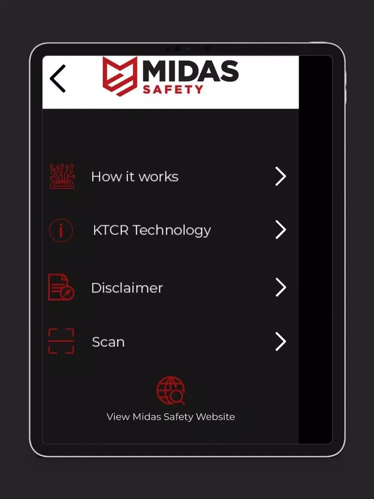 Ảnh chụp màn hình của Midas Safety iPad 