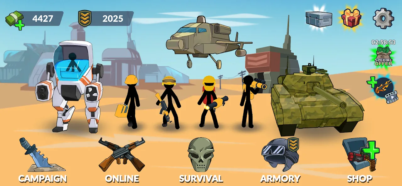 Capturas de tela do Stickman World War