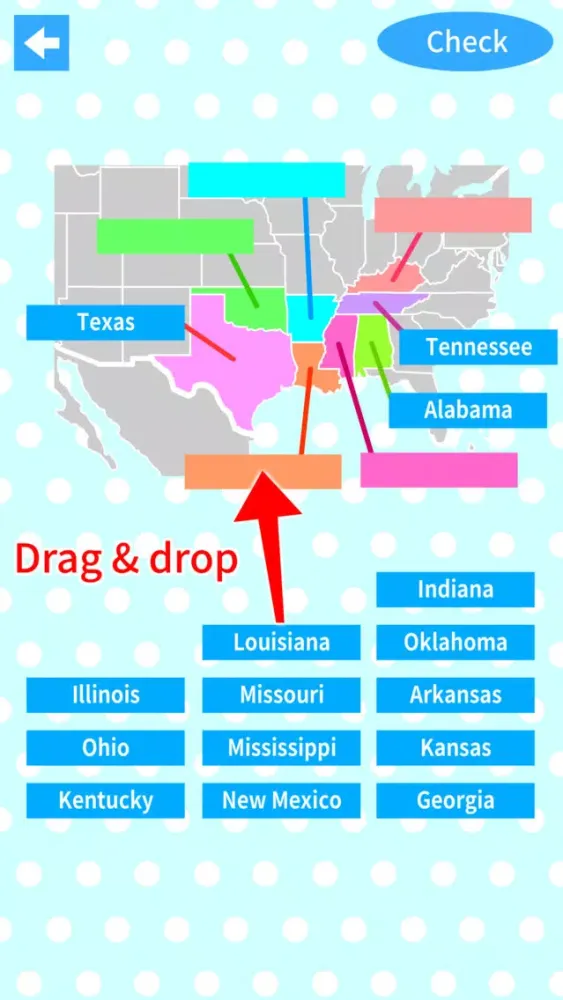 Capturas de pantalla de US States & Capitals Map Quiz