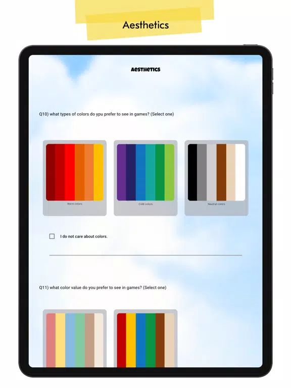 Game Elements Survey iPad  Screenshots