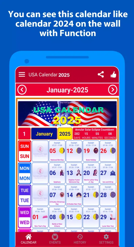 US Calendar 2025 Screenshots