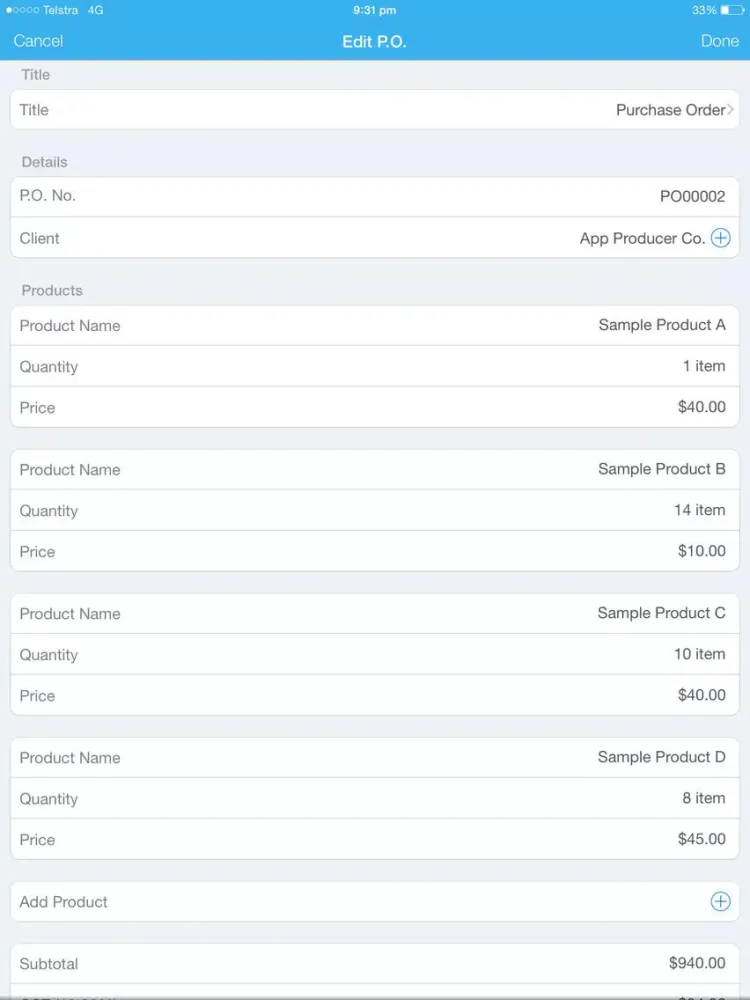Purchase Order Pro iPad  سکرین شاٹس