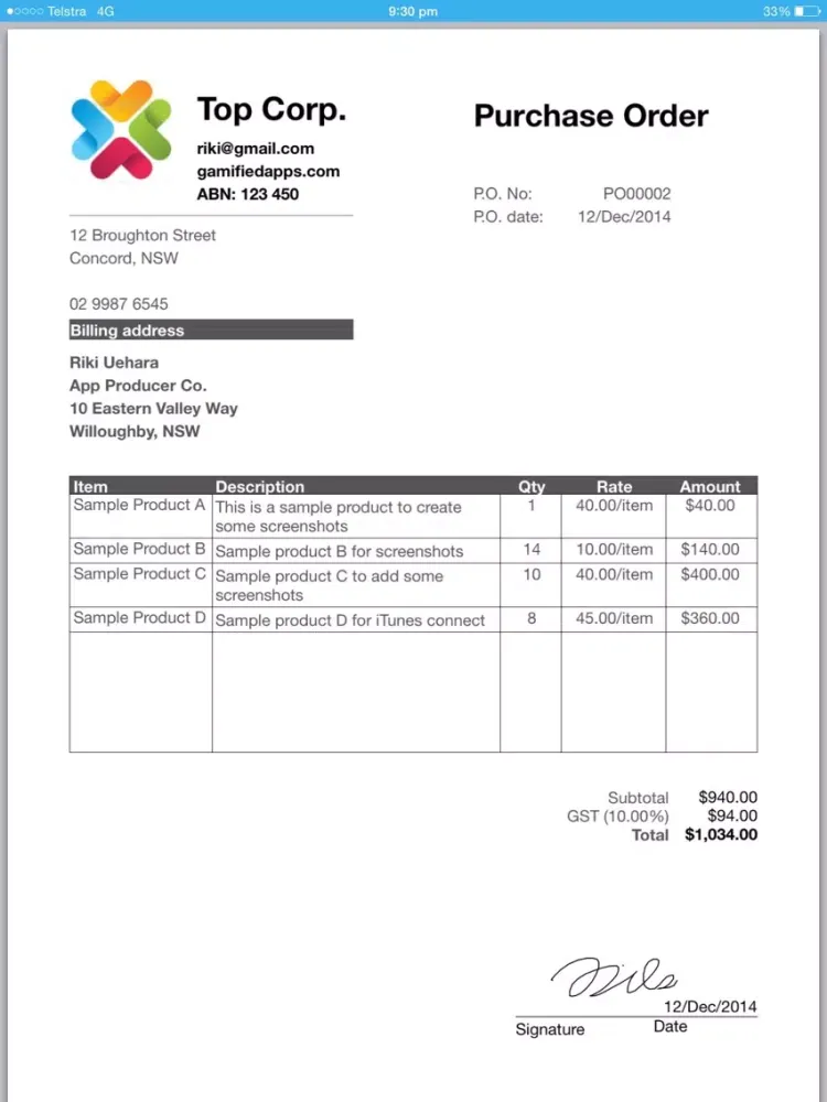 Purchase Order Pro iPad  سکرین شاٹس