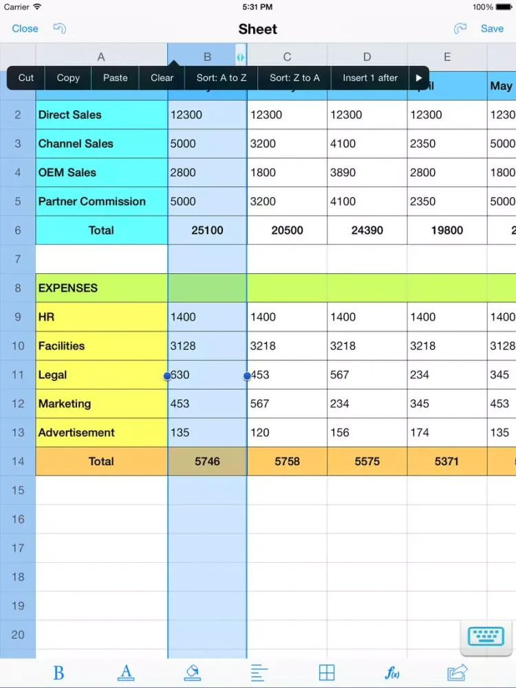 Screenshot di Spreadsheet touch: For Excel style spreadsheets iPad 