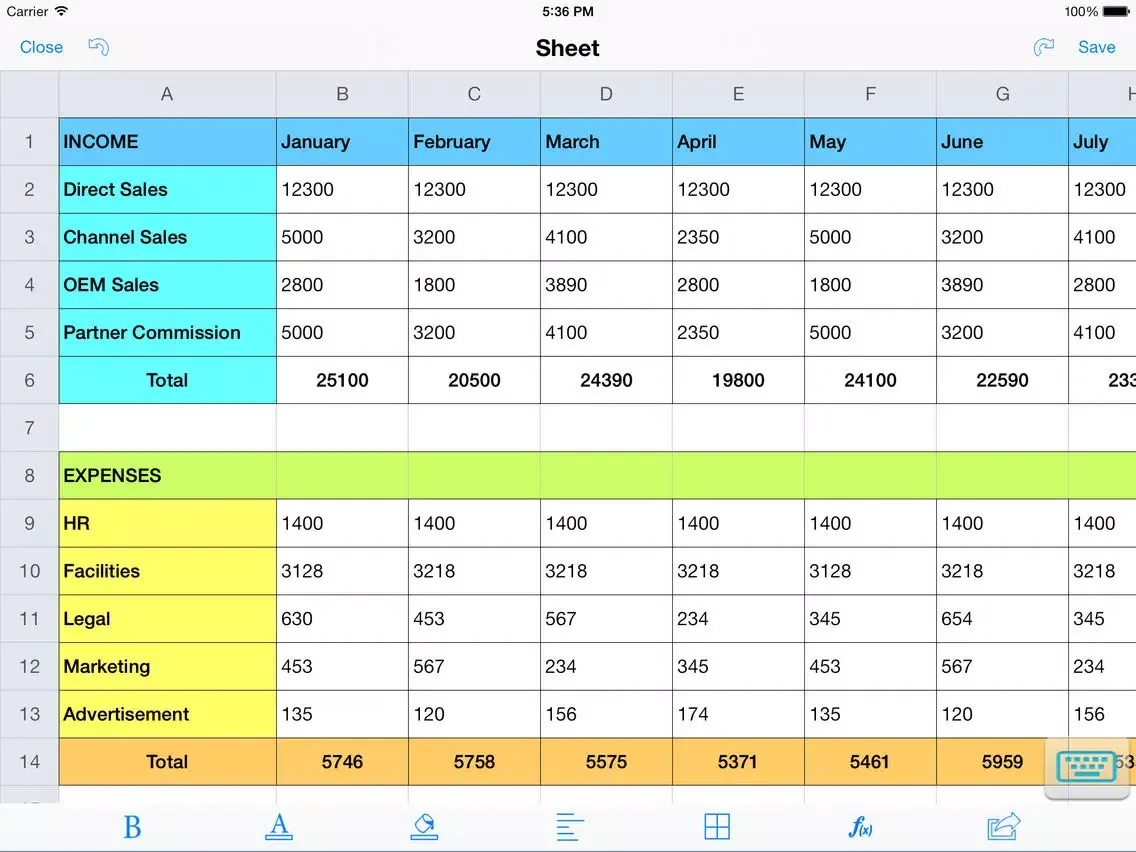 Screenshot di Spreadsheet touch: For Excel style spreadsheets iPad 