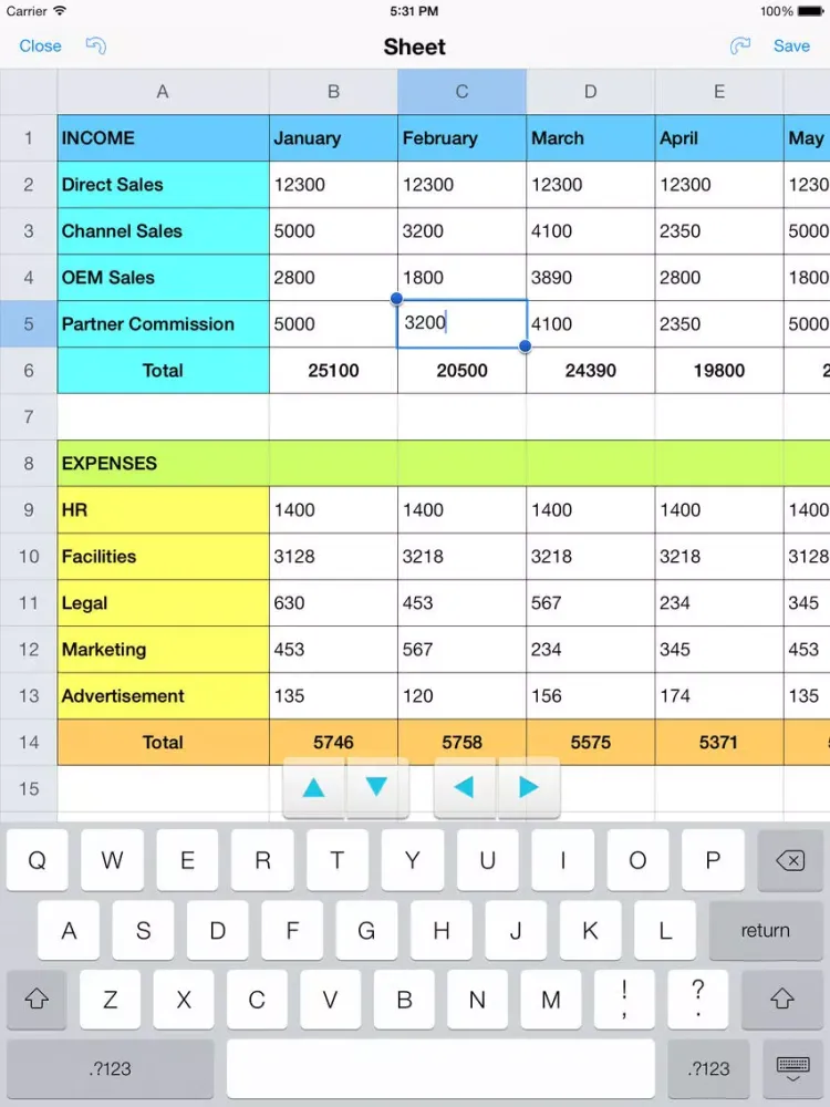 Screenshot di Spreadsheet touch: For Excel style spreadsheets iPad 