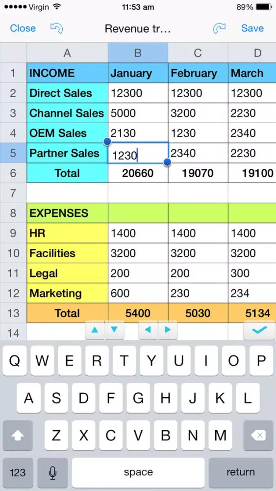 Screenshot di Spreadsheet touch: For Excel style spreadsheets