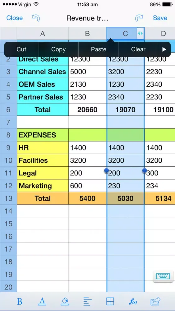 Screenshot di Spreadsheet touch: For Excel style spreadsheets