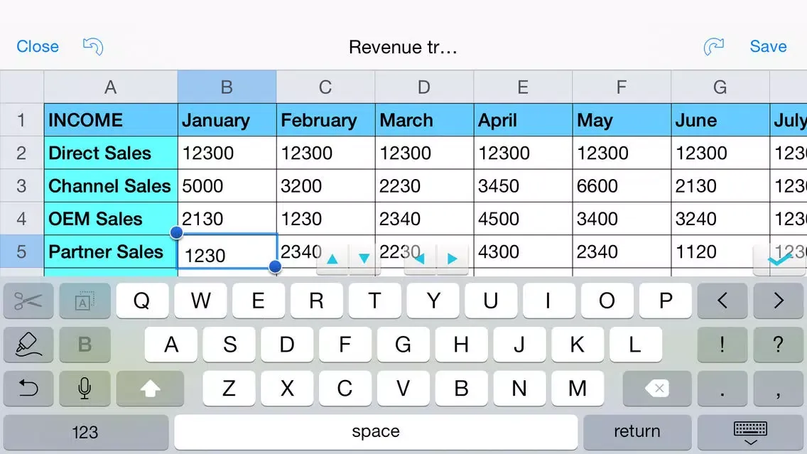 Screenshot di Spreadsheet touch: For Excel style spreadsheets