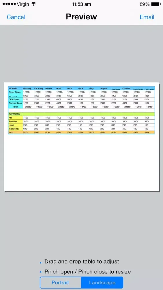Screenshot di Spreadsheet touch: For Excel style spreadsheets