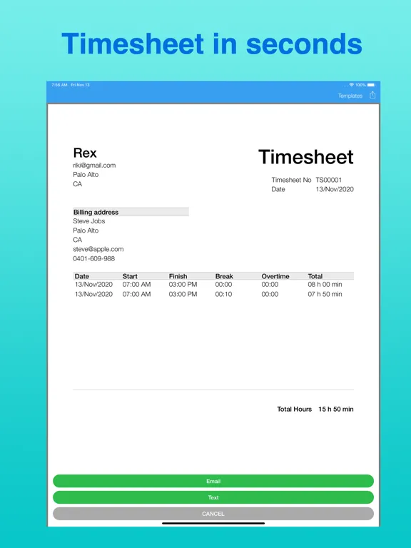 تصاویر Timesheet Maker iPad 