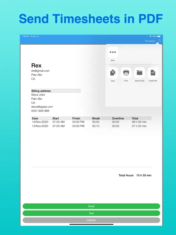 تصاویر Timesheet Maker iPad 