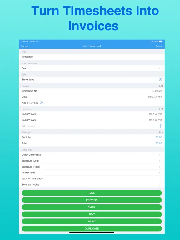 تصاویر Timesheet Maker iPad 