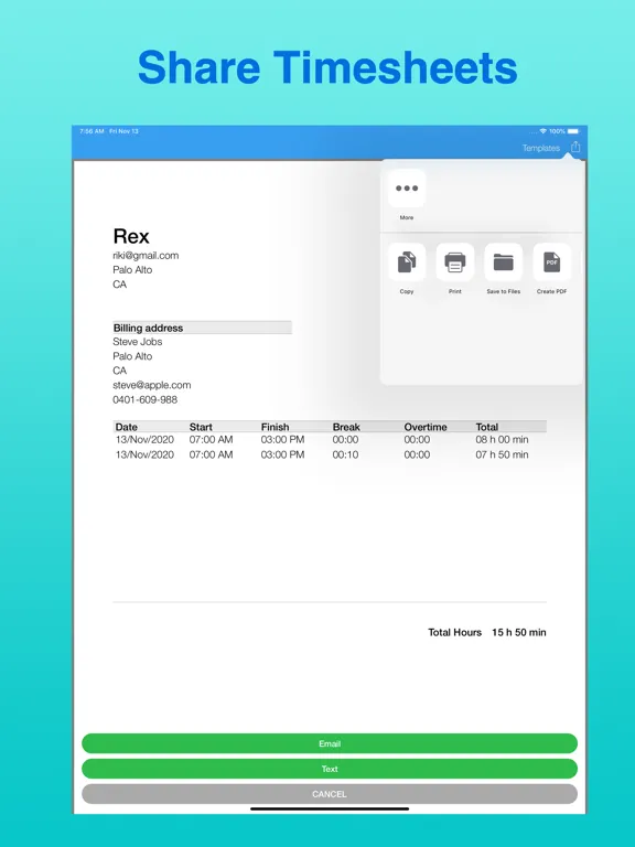 تصاویر Timesheet Maker iPad 
