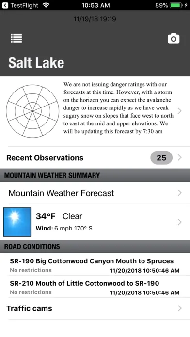 Screenshot di Utah Avalanche Center