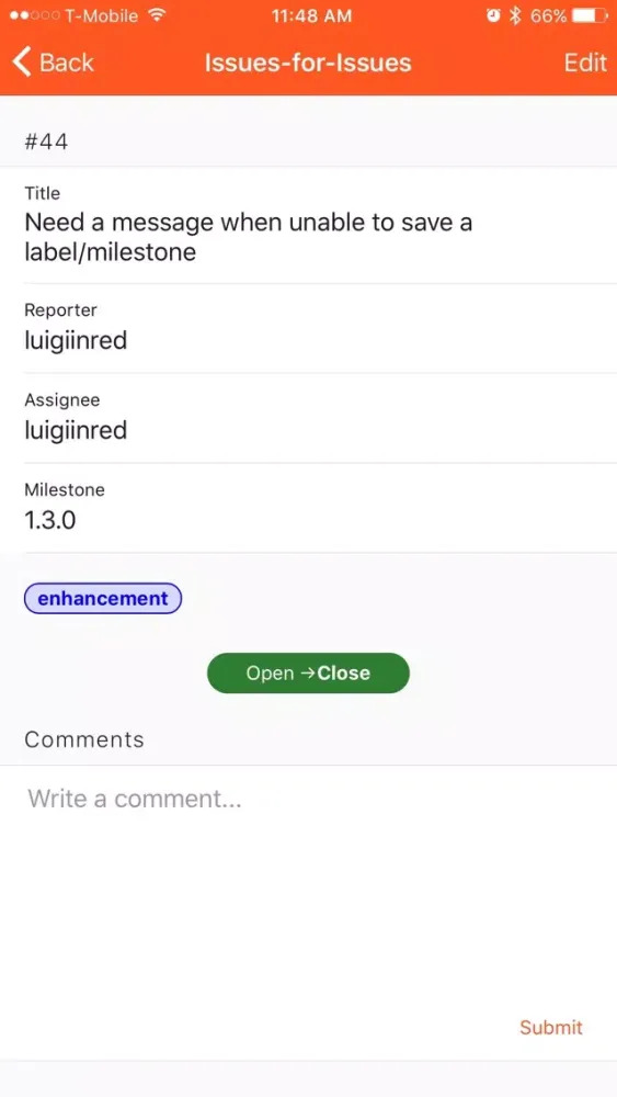 Zrzuty ekranu Issues: Issue Tracker for Github