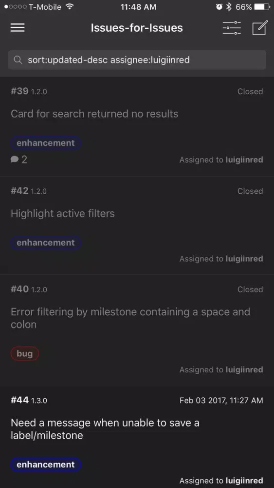 Zrzuty ekranu Issues: Issue Tracker for Github