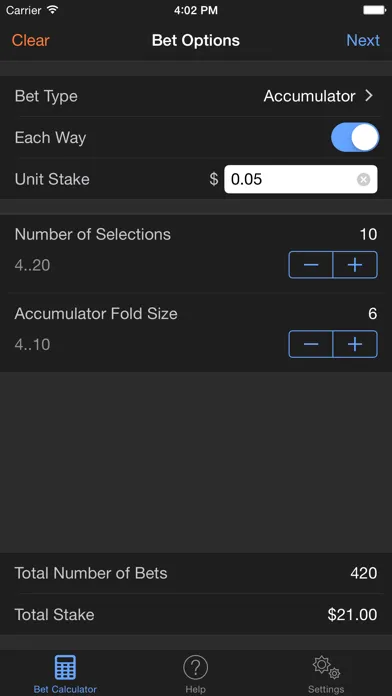Capturas de tela do Sports Bet Calculator
