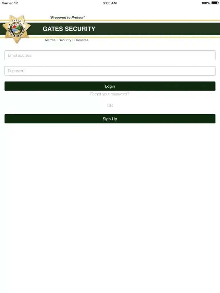 Tangkapan layar Gates Security Community Alert iPad 
