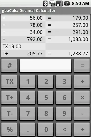 Zrzuty ekranu gbaCalc Decimal Calculator