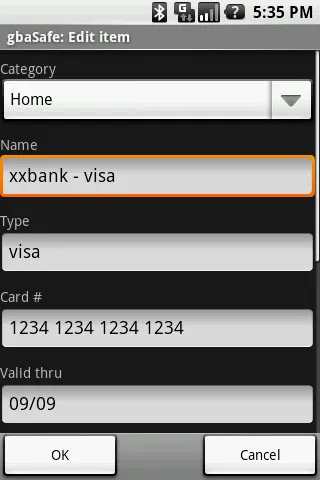 Скриншоты gbaSafeE Password Safe