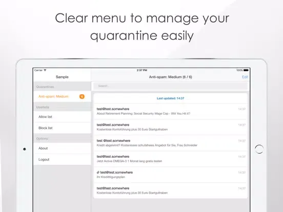 Tangkapan skrin iQ.Suite Quarantine iPad 
