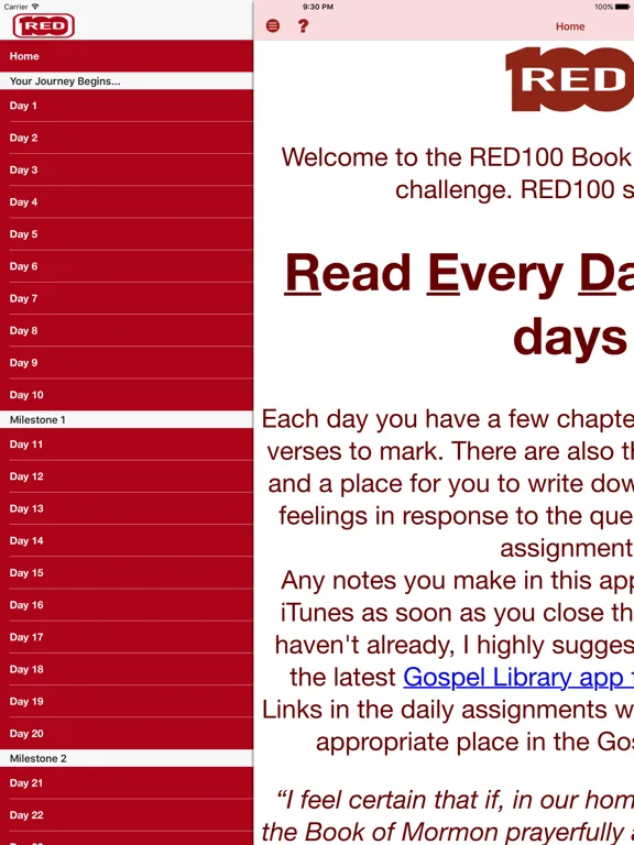 RED100 BoM Reading Challenge iPad  Screenshots