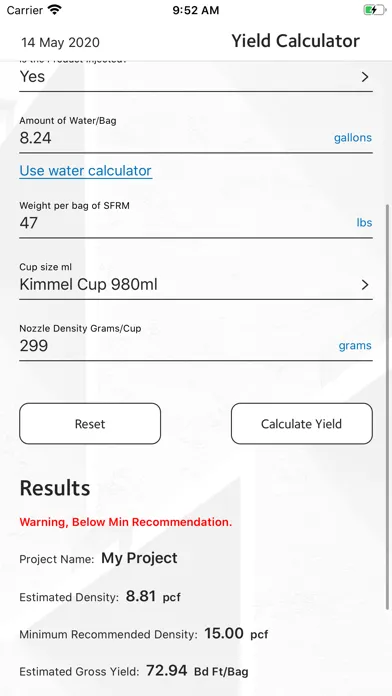 Скриншоты Monokote® Yield Calc