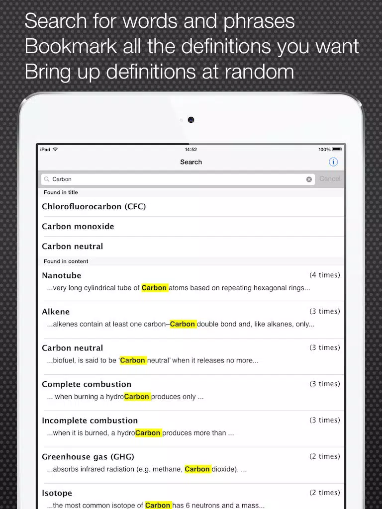 Capturas de tela do School Science Glossary Lite iPad 