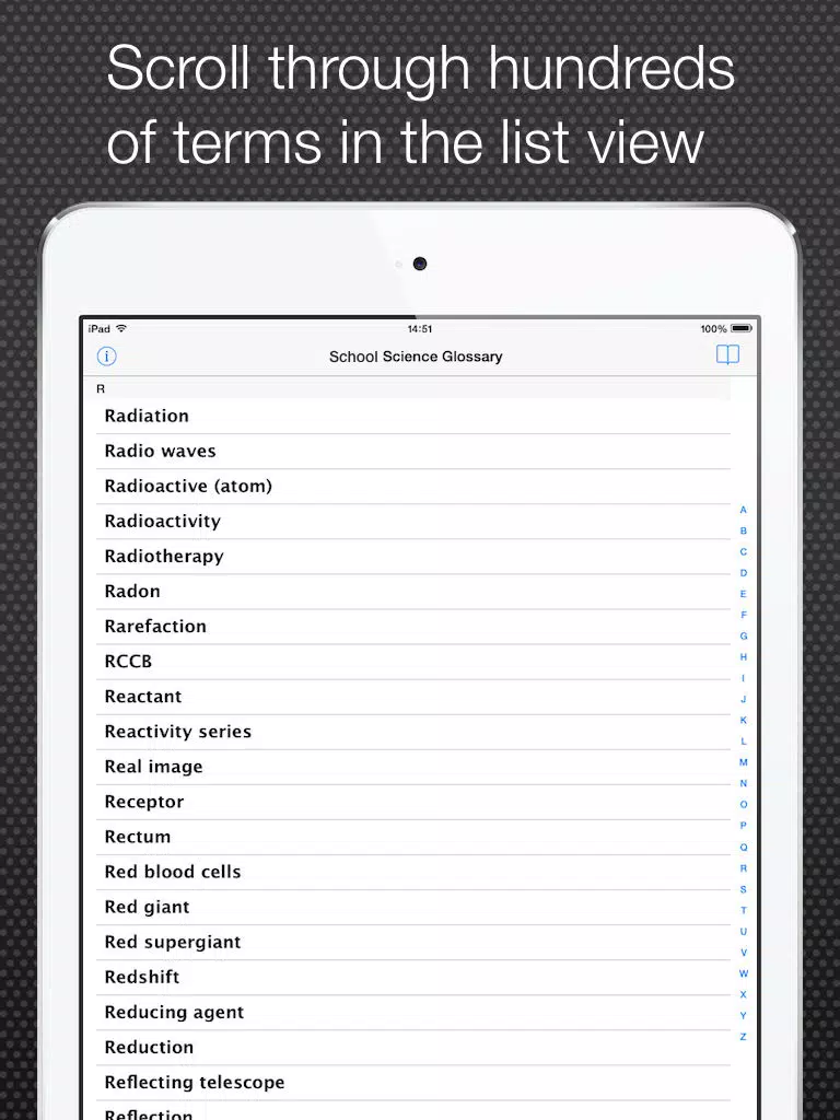 Capturas de tela do School Science Glossary Lite iPad 