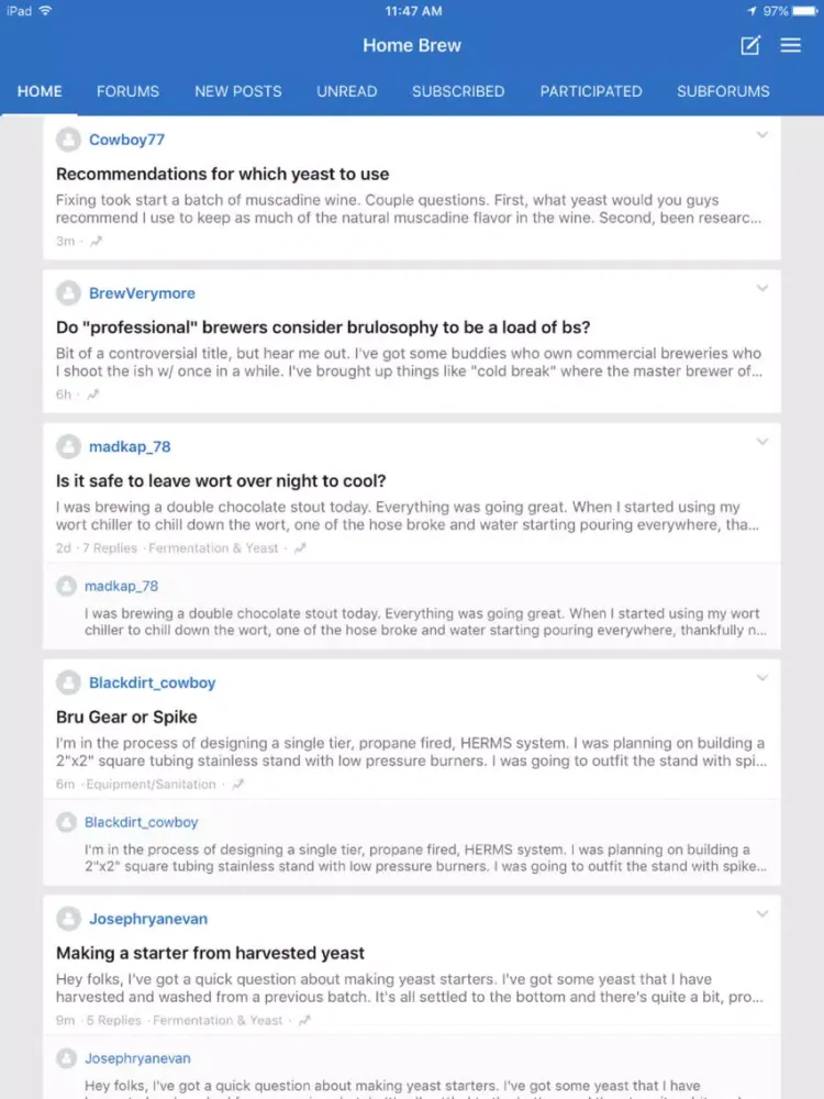 Ảnh chụp màn hình của HomeBrewTalk Mobile Forum iPad 