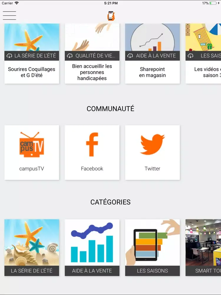 Capturas de tela do campus mobile iPad 