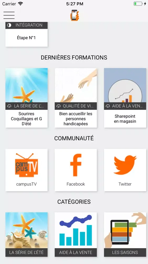Capturas de tela do campus mobile
