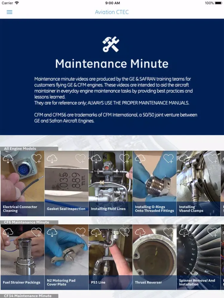 GE and CFM Maintenance Minute iPad  Screenshots