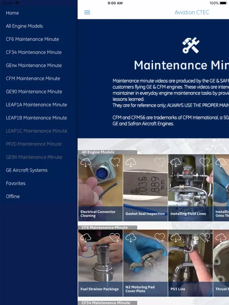 GE and CFM Maintenance Minute iPad  Screenshots
