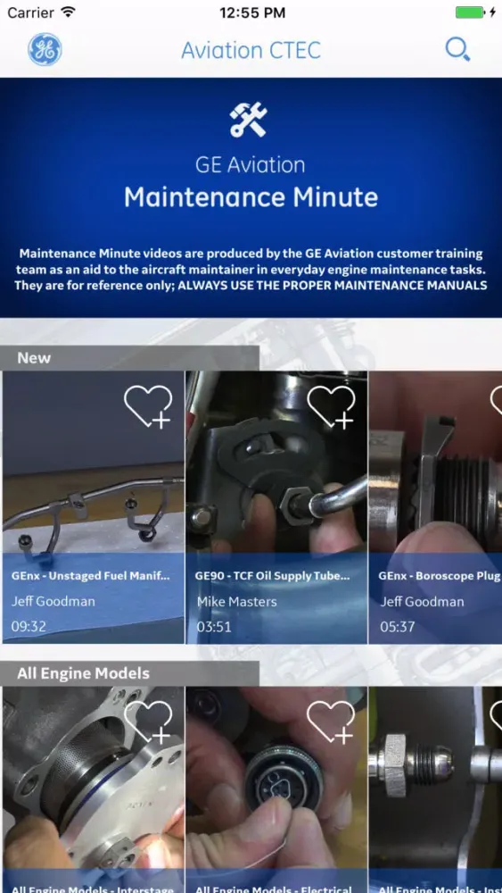 GE and CFM Maintenance Minute Screenshots