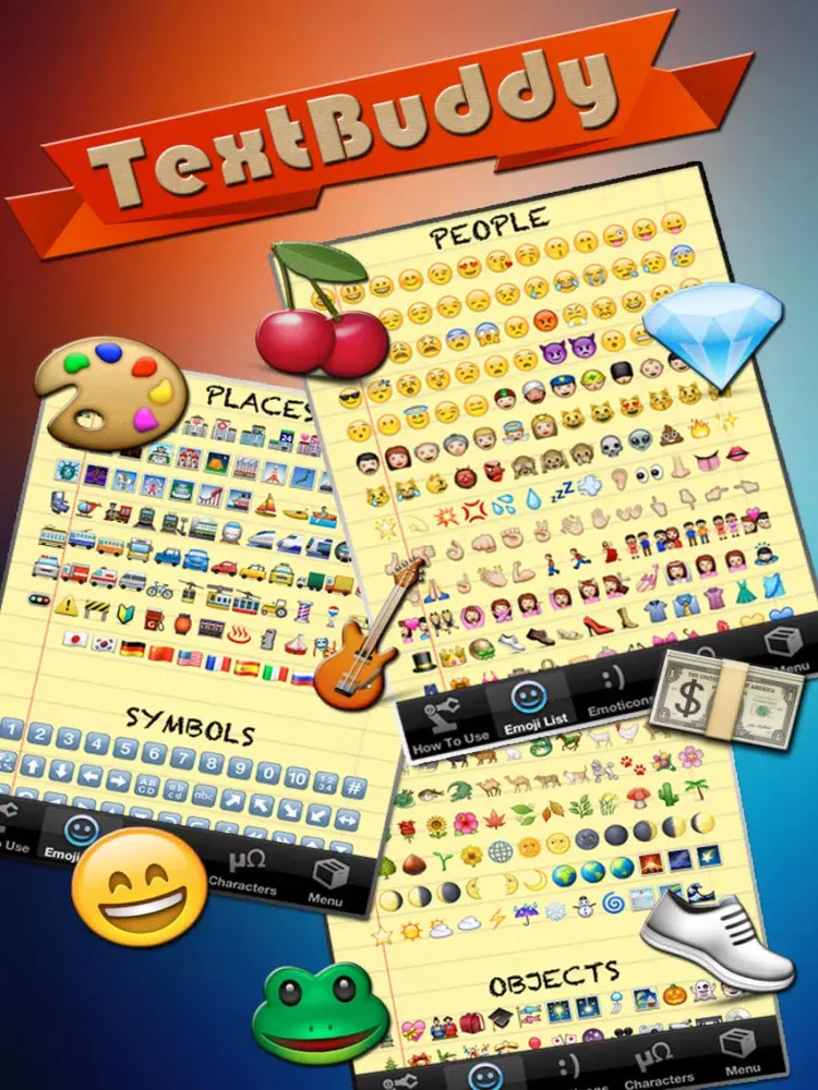 Text Buddy - An Email and Text Enhancement App - Emojis, Emoticons, Characters, & More! iPad 应用截图