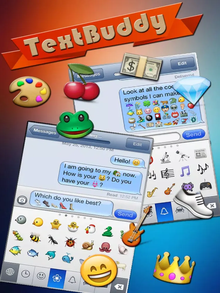 Text Buddy - An Email and Text Enhancement App - Emojis, Emoticons, Characters, & More! iPad 应用截图
