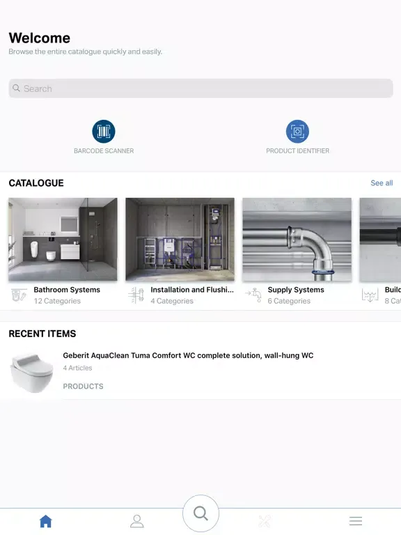 Capturas de tela do Geberit Pro iPad 