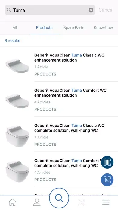 Capturas de tela do Geberit Pro