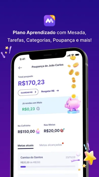 Capturas de pantalla de Mozper: mesada, cartão e PIX