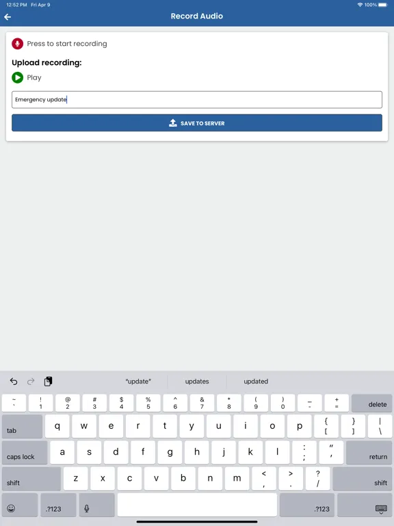 Ảnh chụp màn hình của GEM PSS Admin iPad 