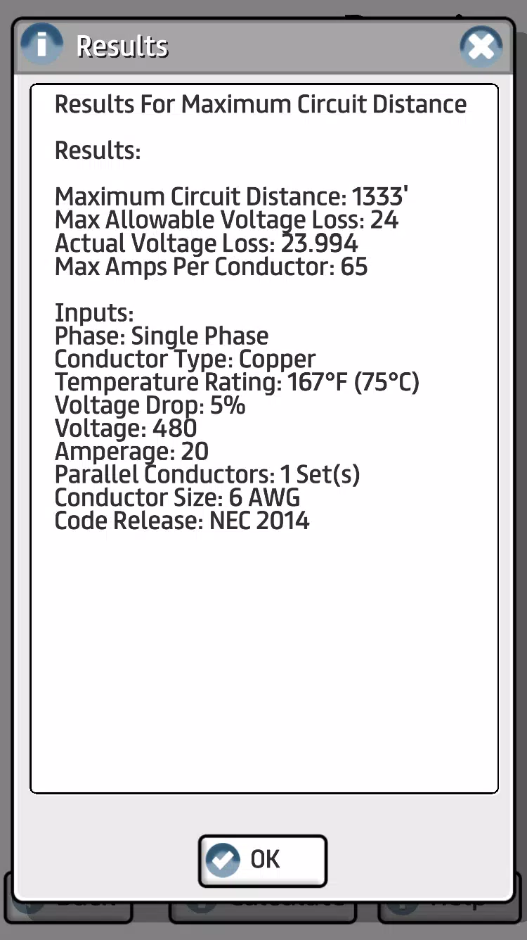 Prysmian Group Voltage Drop Screenshots
