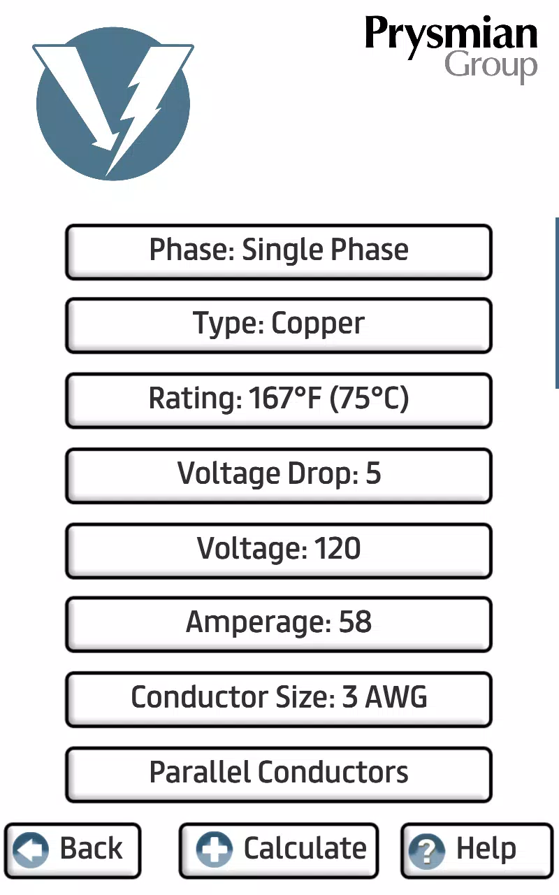 Prysmian Group Voltage Drop Screenshots