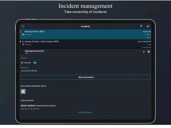 Tangkapan layar Genetec Mobile iPad 
